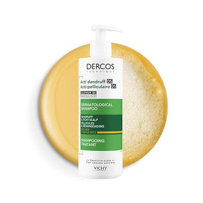 Vichy Dercos Shampoo Dermatológico Anti-Caspa Cabello Normal a Graso 390ml | Elimina 100% de Caspa Visible y su Reaparición, Reduce Comezón desde 1er Uso, con Ácido Salicílico y Selenio DS