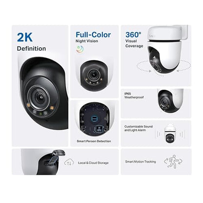 Tapo TC41, Cámara Wi-Fi de Seguridad Exterior, Resolución 3MP, Cobertura de 360°, Visión Nocturna Full-Color, Audio Bidireccional. Grabación en la Nube, Compatible con Alexa (Paquete de 2)