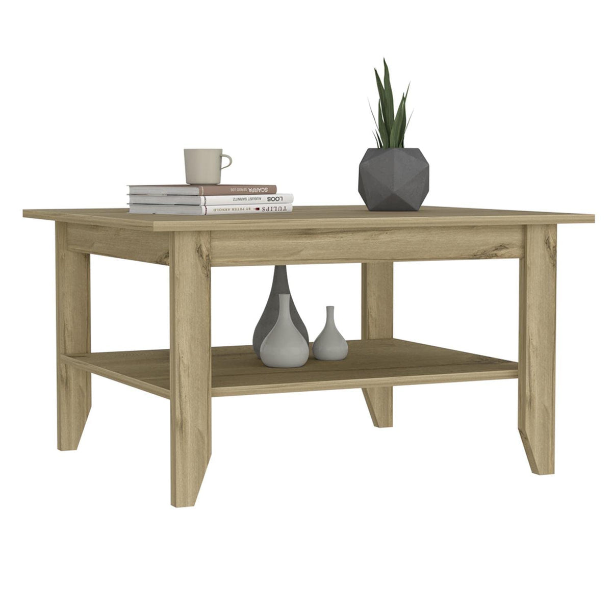 Espacio Klik Mesa de Centro Essential armable, Color Duna, Dimensiones 80 Largo X 70 Ancho X 45 Alto cm, Estilo contemporáneo, con un entrepaño