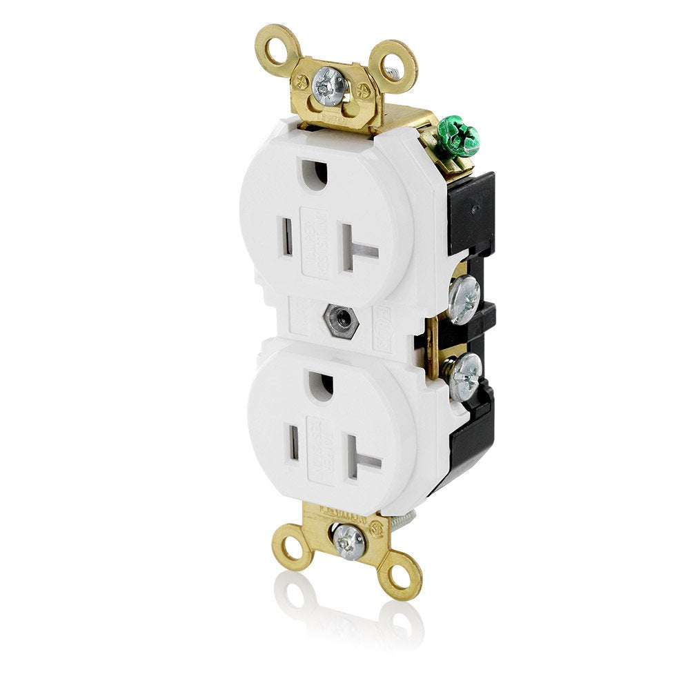 Leviton 142-05362-SGW Receptáculo Dúplex Grado Industrial Tamper Resistant 20A 125V 2P3H Carga Extra Pesada Alambrado Lateral y Posterior, Blanco,,, pack of/paquete de 1