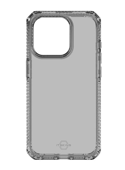 ItSkins Spectrum R Clear Funda Compatible con iPhone 15 Pro, Protección Caídas 3m, Bordes Elevados, Tecnología Antimicrobiana - Humo