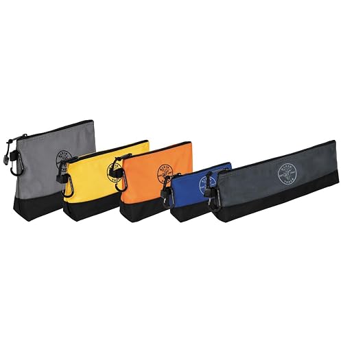Klein Tools 55569 - Bolsa de Herramientas con Cierre y mosquetones, Parte Inferior Reforzada, Resistente al Agua 1680d, Paquete de 5 tamaños