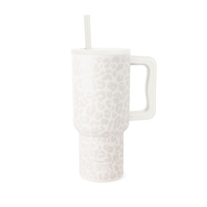 Simple Modern Trek Vaso Térmico con Asa y Popote, Acero Inoxidable, 890-1180 ml - 890 ml - Pattern: Cream Leopard