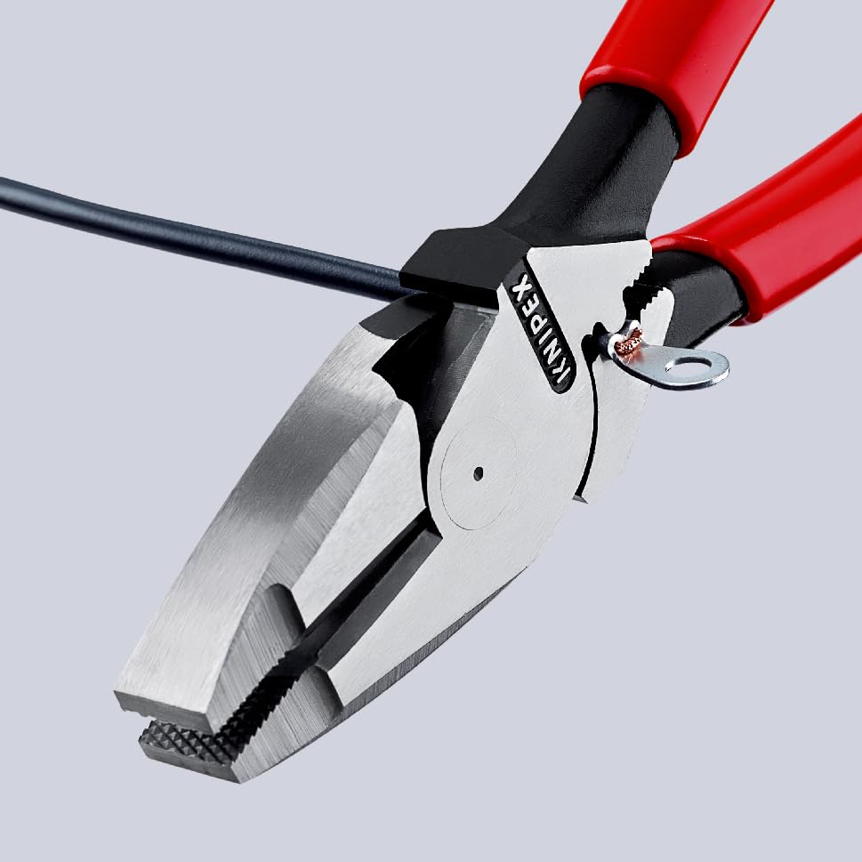 Knipex 09 11 240 Alicates de apalancamiento ultra alto para lineman, con extractor de cinta de pescado y crimpadora