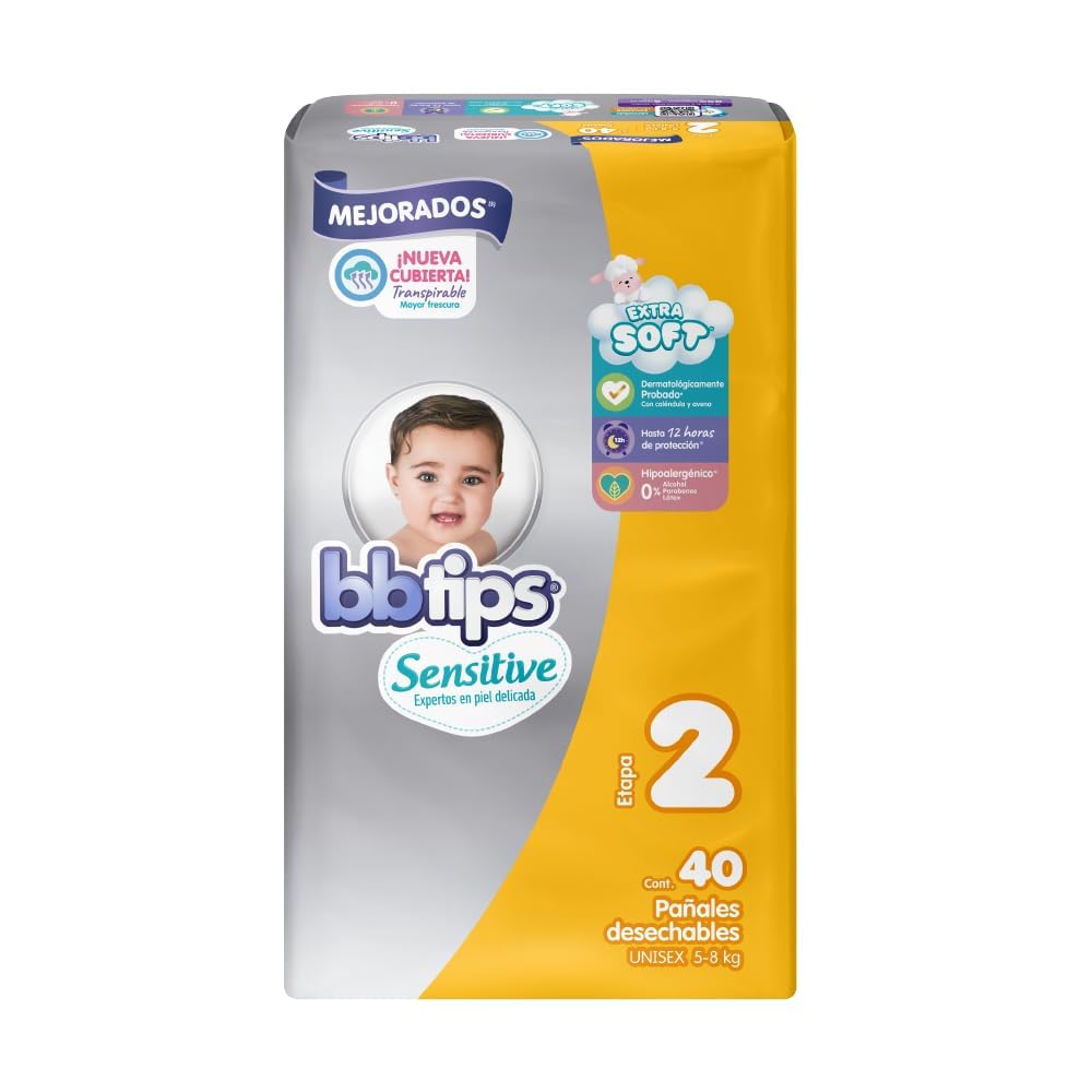 BBtips Sensitive Pañales, Talla Chica/2, 160 Pañales