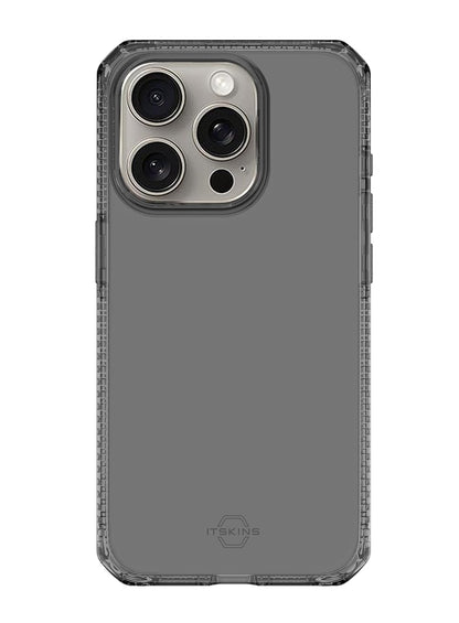 ItSkins Spectrum R Clear Funda Compatible con iPhone 15 Pro, Protección Caídas 3m, Bordes Elevados, Tecnología Antimicrobiana - Humo