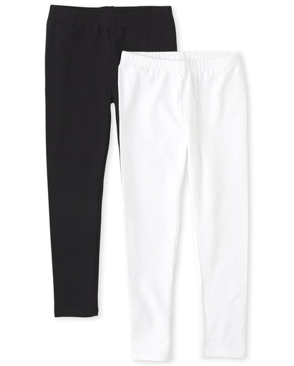 The Children's Place Leggings Capri para Niña, Paquete Múltiple - Negro - Blanco - M