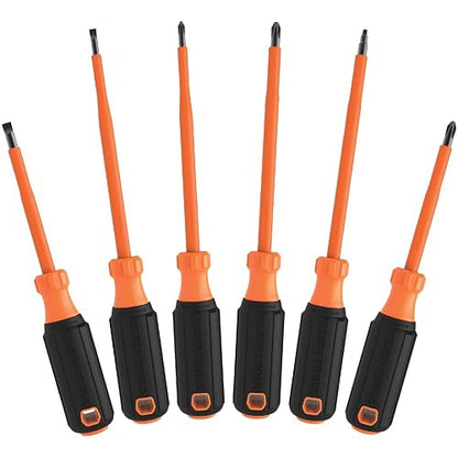 Klein Tools 85076INS Juego de destornilladores aislados con destornillador de 1000 V, (3) Phillips y (2) puntas ranuradas y cuadradas, 6 piezas