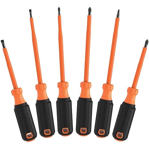 Klein Tools 85076INS Juego de destornilladores aislados con destornillador de 1000 V, (3) Phillips y (2) puntas ranuradas y cuadradas, 6 piezas