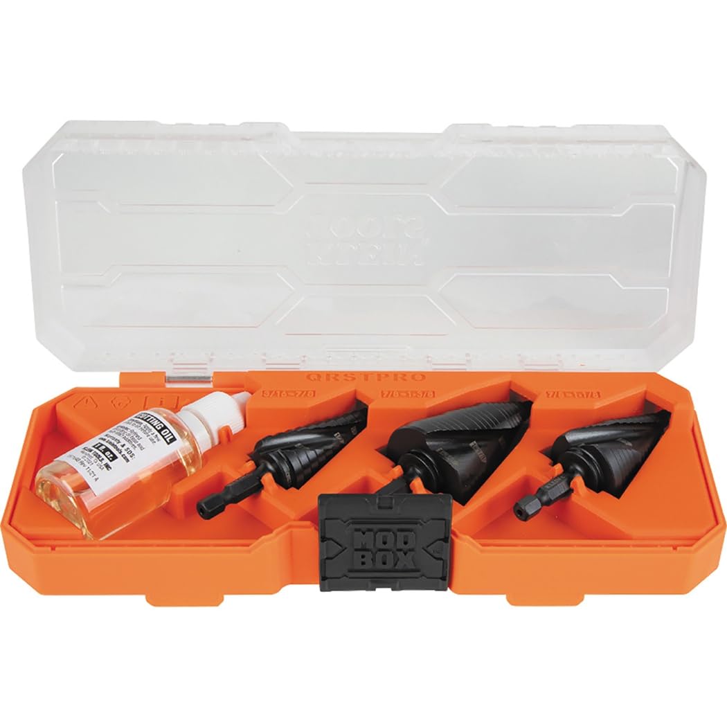 Klein Tools - Juego de 3 Brocas para Electricista con Aceite de Corte, Estuche Modular, Liberación Rápida, Impacto y Doble Espiral
