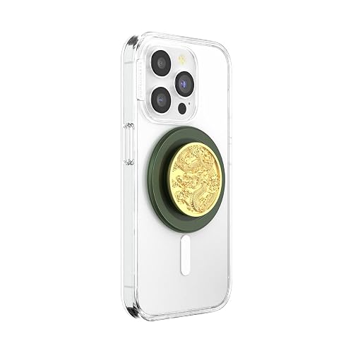 PopSockets - Empuñadura para teléfono MagSafe con Soporte, Soporte magnético, Parte Superior Intercambiable, sujeción Segura para iPhone MagSafe, teléfono y Tablet, dragón esmaltado