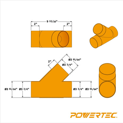 POWERTEC 70106 4-Inch Y-Fitting Dust Hose Connector