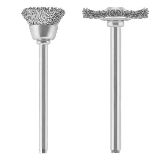 Dremel 447 - Juego de 2 cepillos de acero al carbono, ideal para quitar el óxido y la corrosión en metales ferrosos suaves