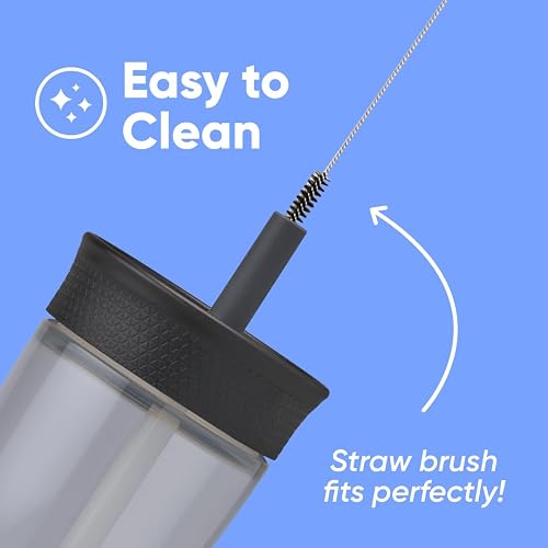 Owala Vaso de Plástico Sin BPA 15 oz | Negro y Gris, Popote Flexible Resistente a Derrames, Fácil de Limpiar, Apto para Lavaplatos, Ideal para Viajes