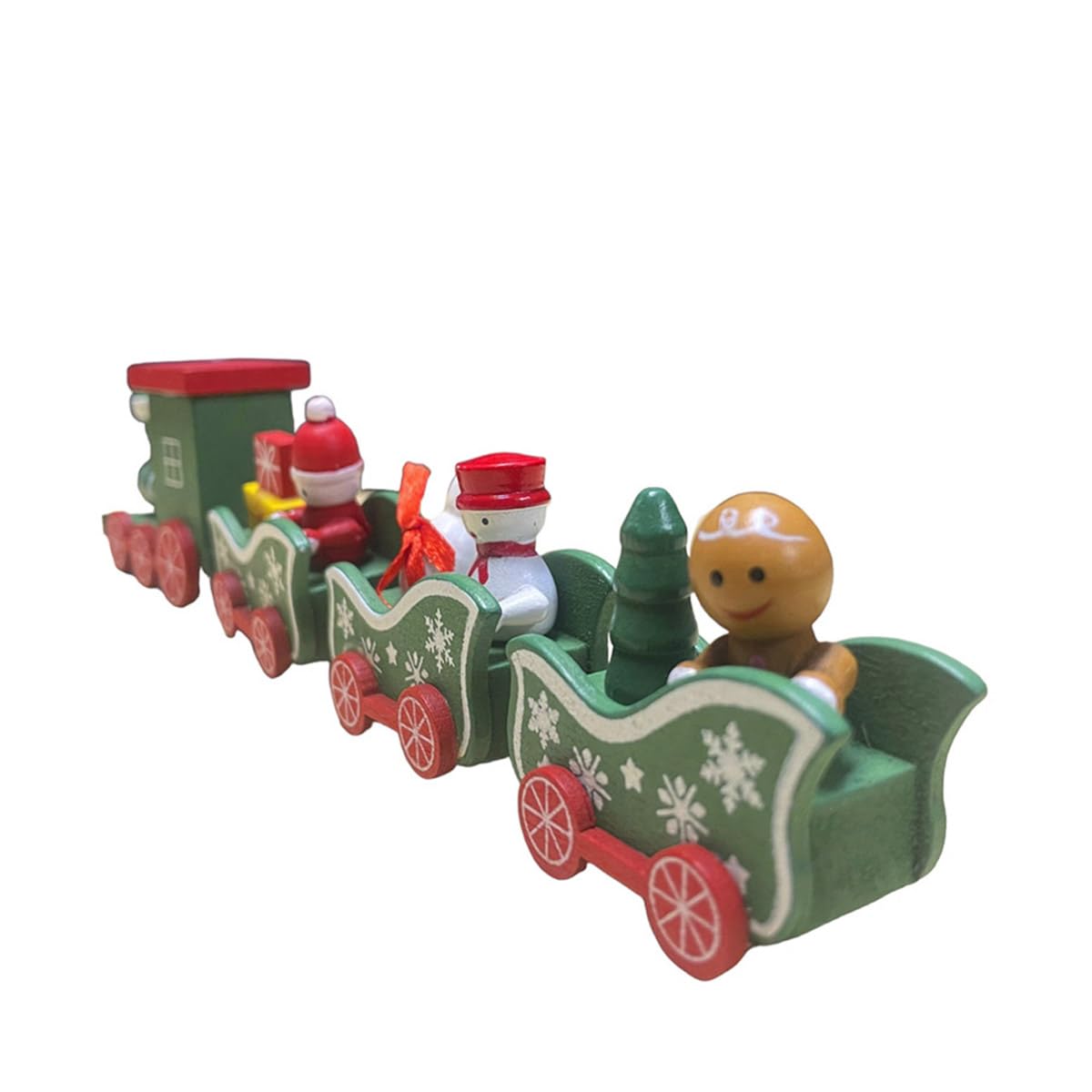 Running Tren navideño de Madera con 4 carros | Decoración para Villa Navideña | Color Verde | 25.5 x 7.5 x 3 cm Decora