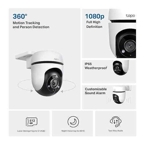 Tapo TP-Link TC40, [Nueva Generación] Cámara de Seguridad Wi-Fi para Exteriores, 1080P con Visión Nocturna, Detección de Movimiento, Funciona con Alexa
