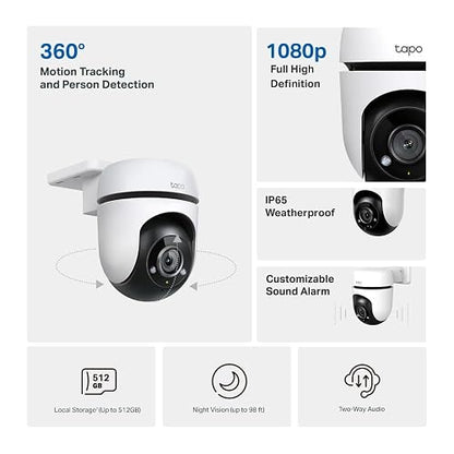 Tapo TP-Link TC40, [Nueva Generación] Cámara de Seguridad Wi-Fi para Exteriores, 1080P con Visión Nocturna, Detección de Movimiento, Funciona con Alexa