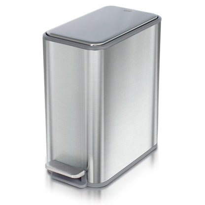 Glad - cubeta de basura delgado para baño, cubeta de basura pequeño con tapa de cierre suave y pedal de pie | Cesta de basura estrecha de níquel cepillado con cubeta interior extraíble, 2.6 galones