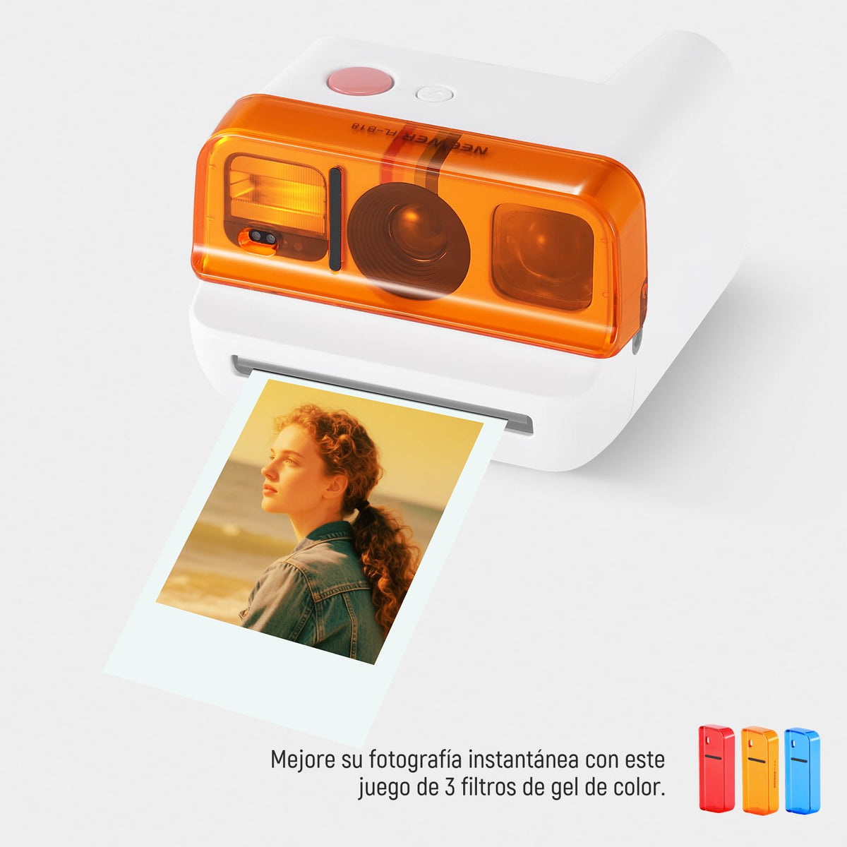 NEEWER - Juego de filtros de Lente Compatible con cámara Polaroid Go, Paquete de 3 Accesorios de Filtro de Gel de Color a presión (Rojo, Azul, Naranja) para fotografía Creativa, FL-B18
