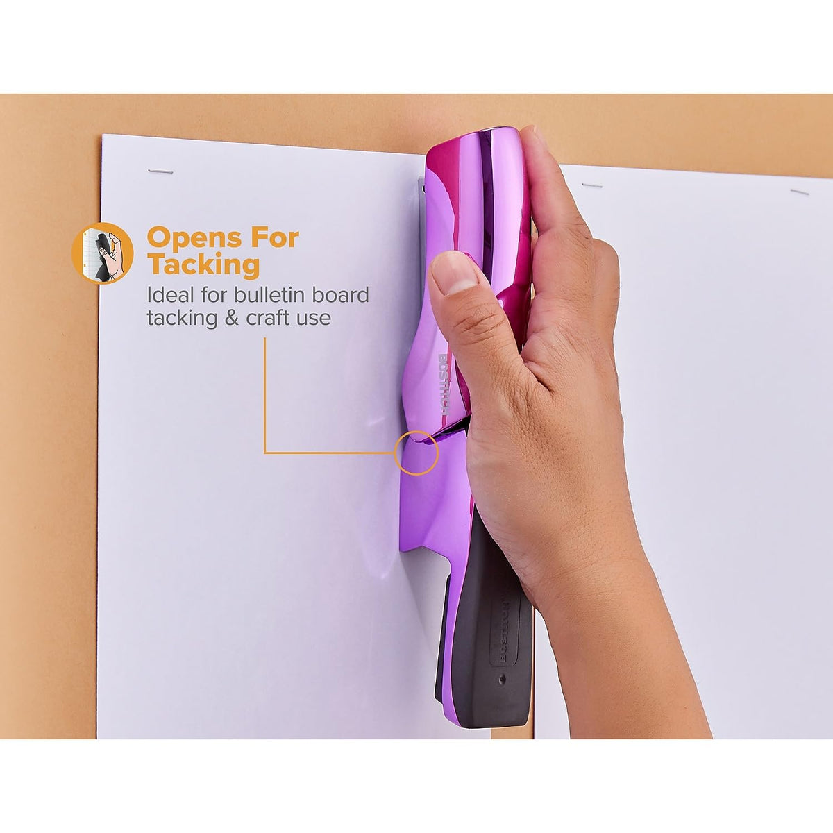 Bostitch Office - Grapadora de 40 hojas, tamaño pequeño, cabe en la palma de tu mano; morado metálico