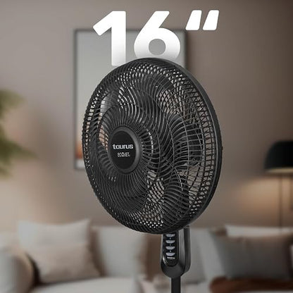 TAURUS UNIVERSE | Ventilador de Pedestal 16 Pulgadas Silencioso | ECOJET | 30% Más Aire y Mayor Eficiencia Energética | 3 Velocidades | 6 Aspas | Oscilación Amplia
