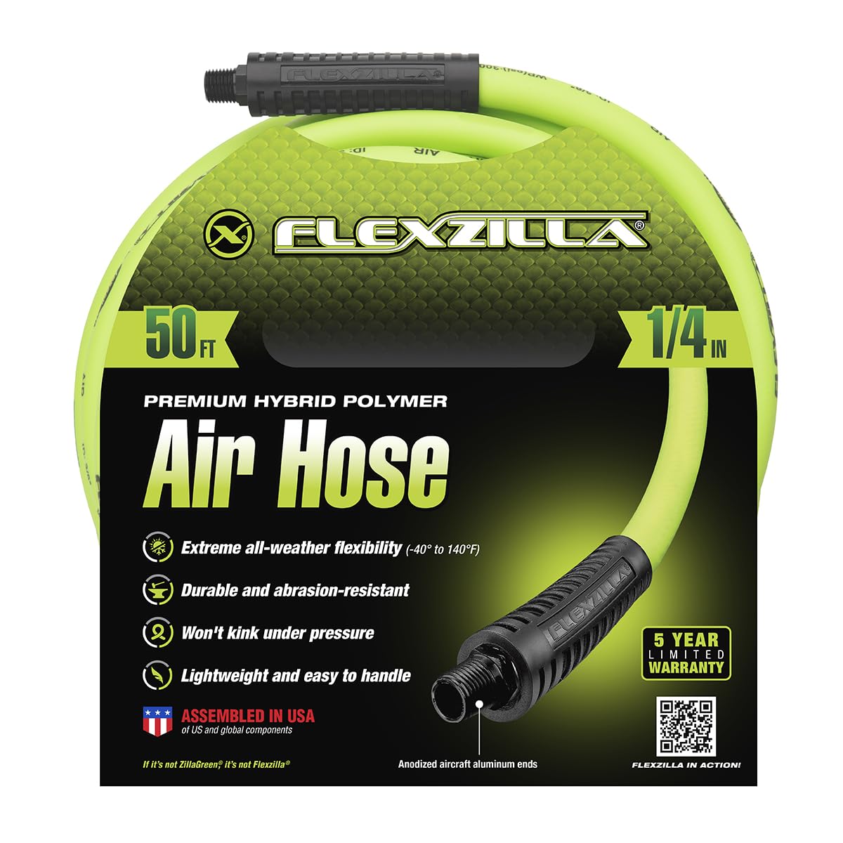 Flexzilla HFZ1450YW2 Manguera de Aire Híbrida 1/4 Pulgada x 50 Pies con Extremos MNPT 1/4 Pulgada Amarillo