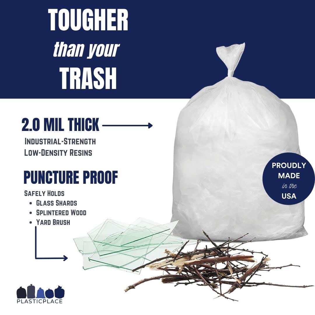 Plasticplace 20-30 Gallon Trash Bags, 2.0 Mil, 30"W x 36"H, Clear, 100 / Case