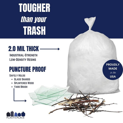 Plasticplace 20-30 Gallon Trash Bags, 2.0 Mil, 30"W x 36"H, Clear, 100 / Case