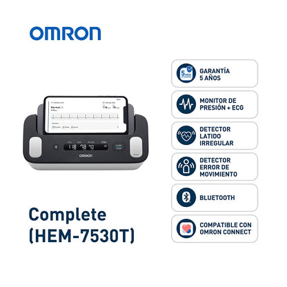 OMRON Complete – Baumanómetro de Presión Arterial y Electrocardiograma (ECG) 2 en 1 para Brazo, Validado Clínicamente, con Conectividad Bluetooth y App Gratuita – Ideal para Uso en Casa