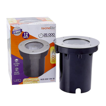 Tecnolite - Lámpara de Piso LED Empotrable Exterior 12 W, Luz Cálida Brillante, IP65, LED Integrado