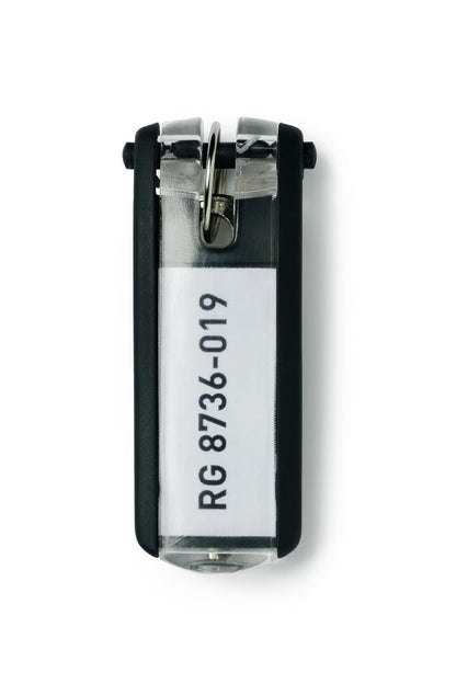Durable 195701 - Pack de 6 llaveros de plástico con etiqueta siempre visible, color negro - Negro - Paquete 6