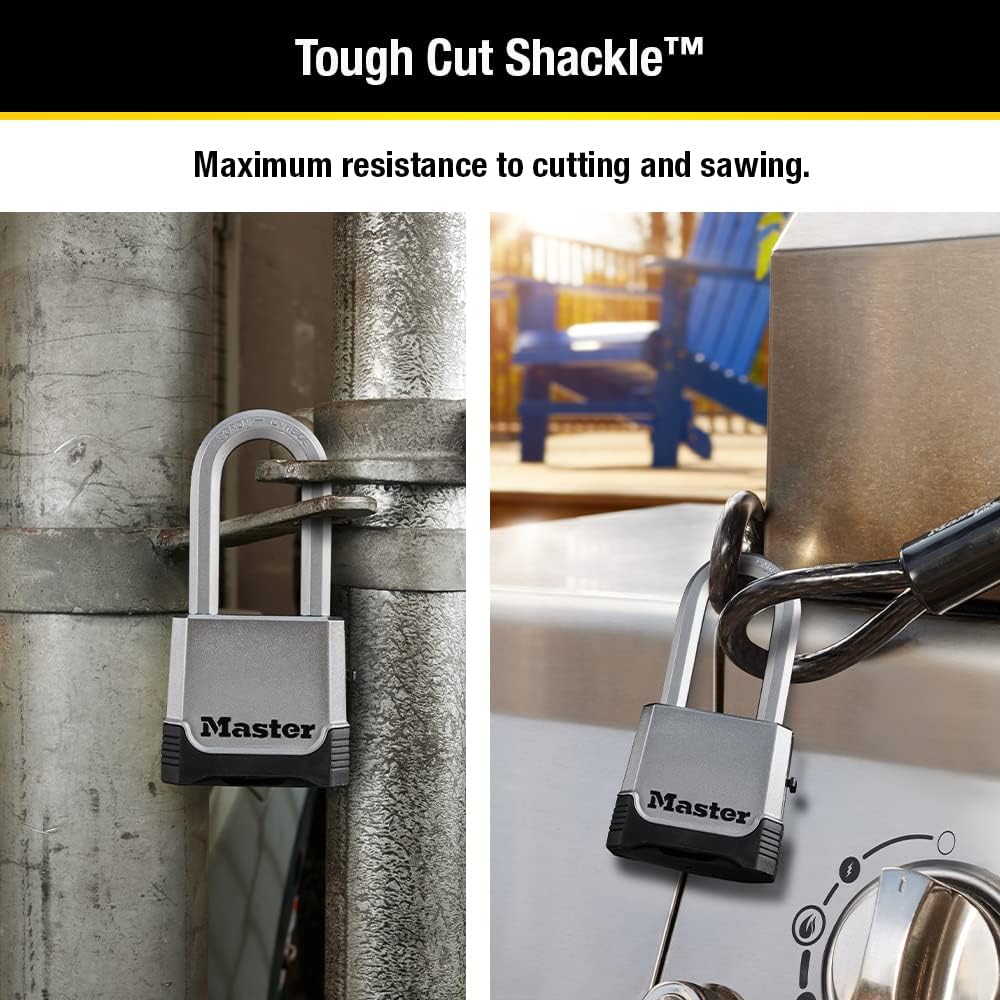 Master Lock M176XDLH Candado de Combinación Resistente a la Intemperie | Establece tu propio candado de combinación de 4 dígitos con cuerpo de zinc de 2 pulgadas de ancho, grillete extendido de