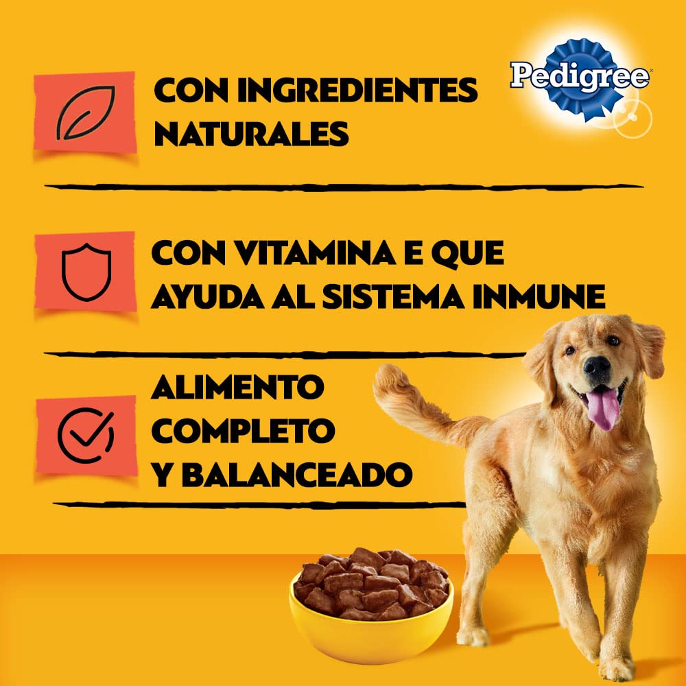 PEDIGREE Alimento para Perros Adultos, Sabor Res En Filetes 375 Gr, Paquete De 24 Latas