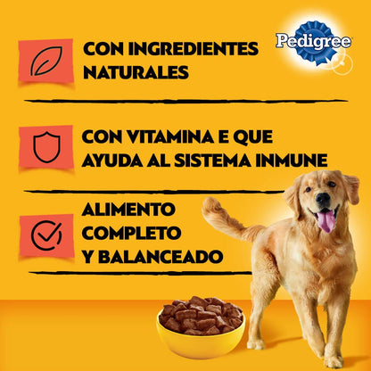 PEDIGREE Alimento para Perros Adultos, Sabor Res En Filetes 375 Gr, Paquete De 24 Latas