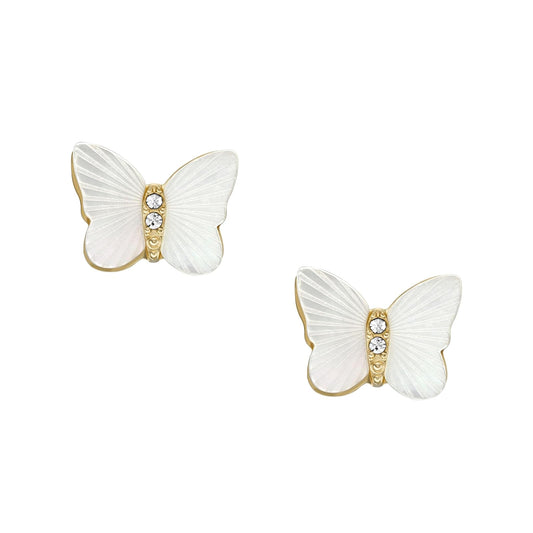 Aretes de botón Fossil Sutton JF04422710 de acero inoxidable de color dorado para dama