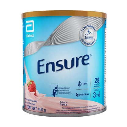 Ensure Clásico Fresa – Formula Nutricional | Polvo 400g | Bebida nutricional que favorece salud muscular y ósea brindando energía constante en formato práctico.