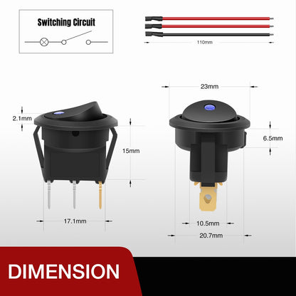 Nilight 8 Interruptores LED Redondos Azules 90134H, 12 V, 20 A, SPST, con Cables