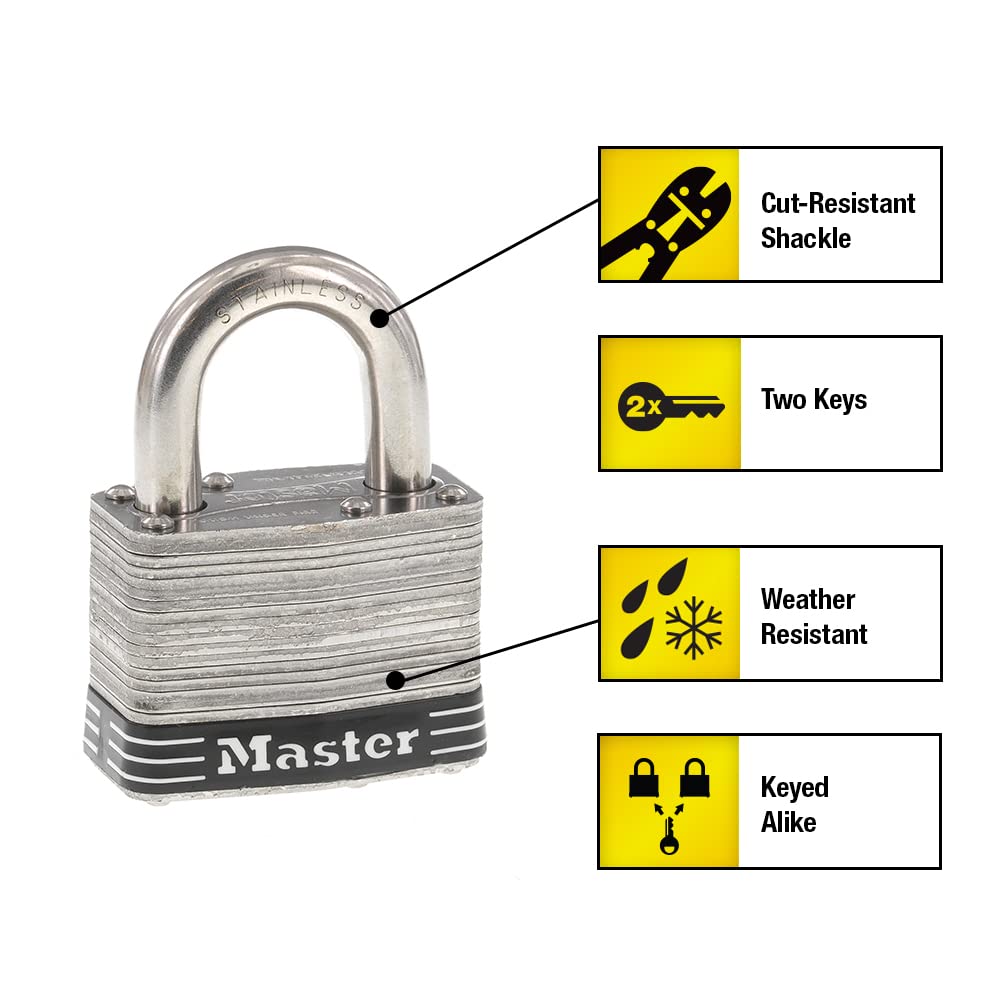 Master Lock 5SST - Candado de acero inoxidable con llave, 2 unidades