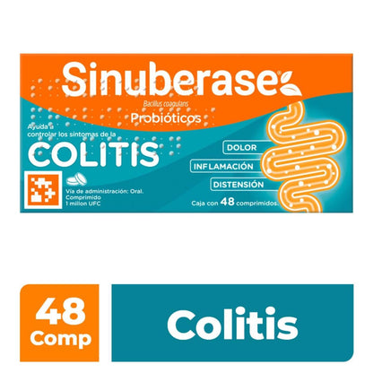 Sinuberase Probióticos Bacillus Coagulans 1 millón UFC 48 comprimidos. Alivia los Síntomas de la Colitis Desde la Raíz: Dolor, Inflamación, Distensión