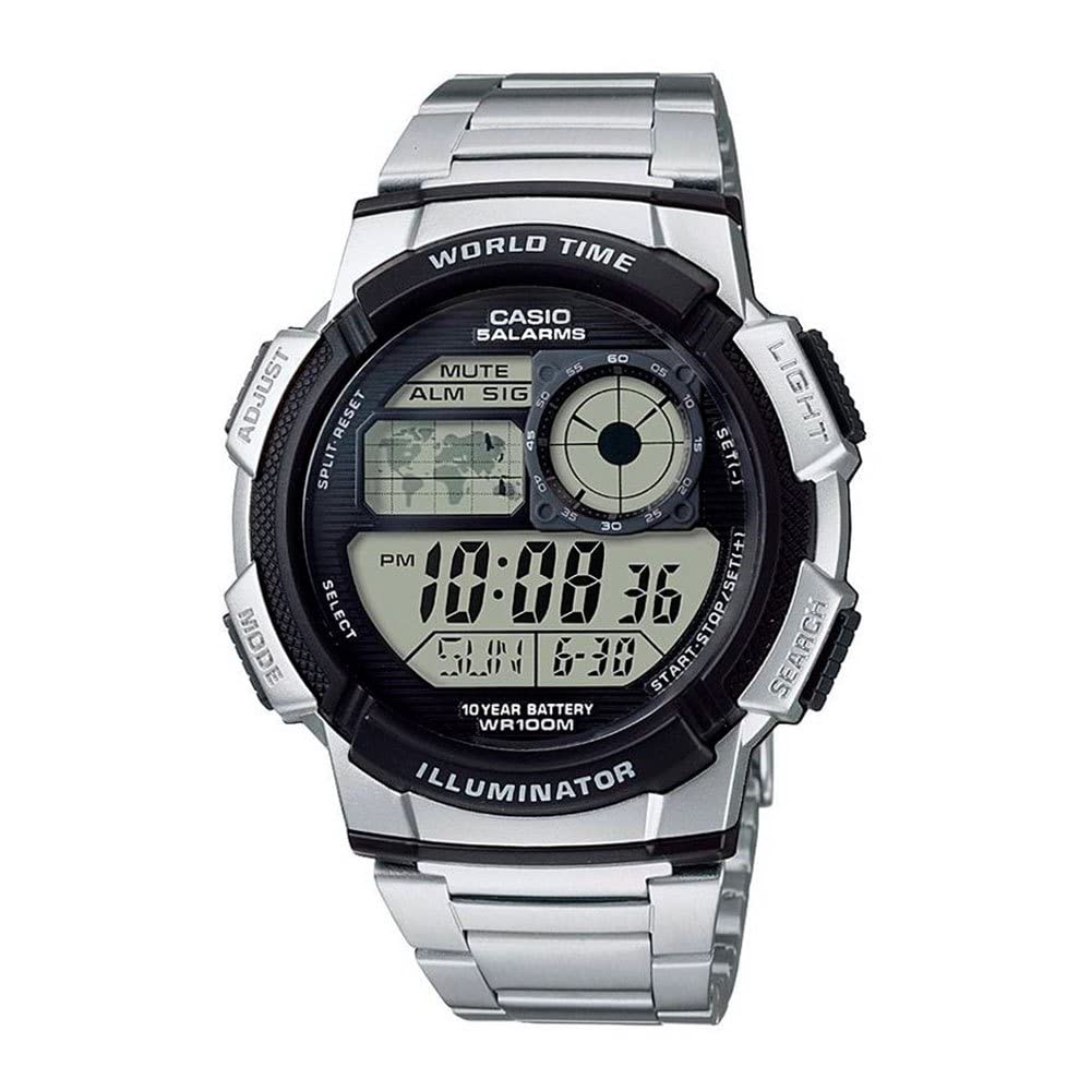 Casio AE1000WD-1AV Reloj de Cuarzo de Resina Plateada con Esfera Digital, Negro, No Size, Vestido