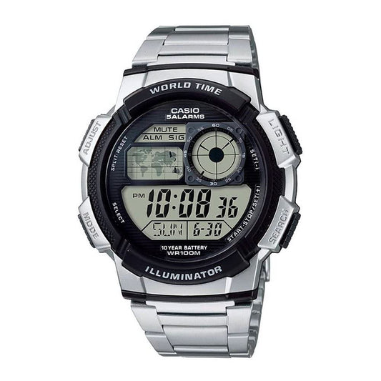 Casio AE1000WD-1AV Reloj de Cuarzo de Resina Plateada con Esfera Digital, Negro, No Size, Vestido
