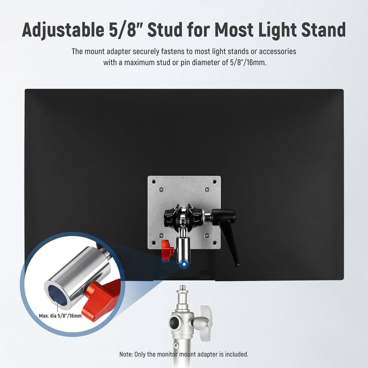 NEEWER Adaptador de Soporte de Monitor con Soporte VESA, Adaptador de Soporte de Luz de Aleación de Aluminio,Tornillo M4 de Rótula Doble de 360° y Receptor de 5/8 ", Carga Máxima 14lb/6.3kg(MA001