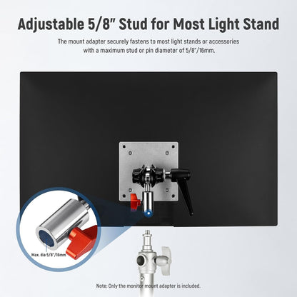 NEEWER Adaptador de Soporte de Monitor con Soporte VESA, Adaptador de Soporte de Luz de Aleación de Aluminio,Tornillo M4 de Rótula Doble de 360° y Receptor de 5/8 ", Carga Máxima 14lb/6.3kg(MA001