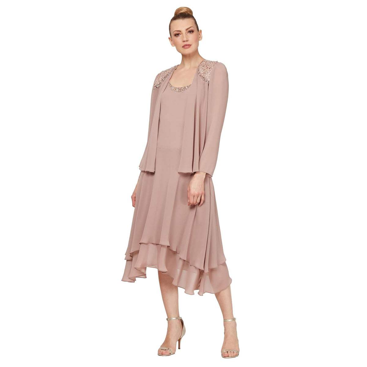 S.L. Fashions Vestido de chifón Adornado Vestido para Ocaciones Especiales para Mujer