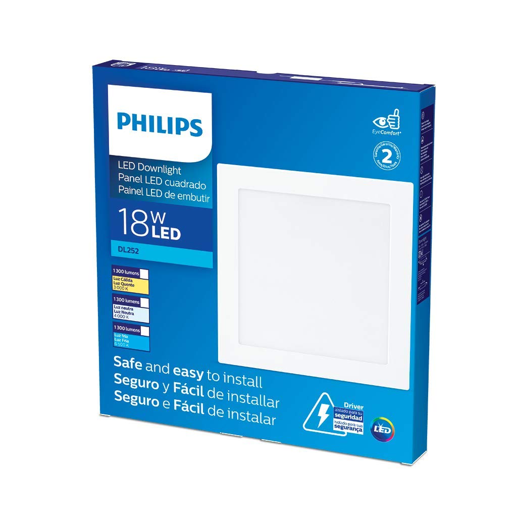 Philips LED Empotrado DL252 Cuadrado 8" - luz cálida de 18 watts