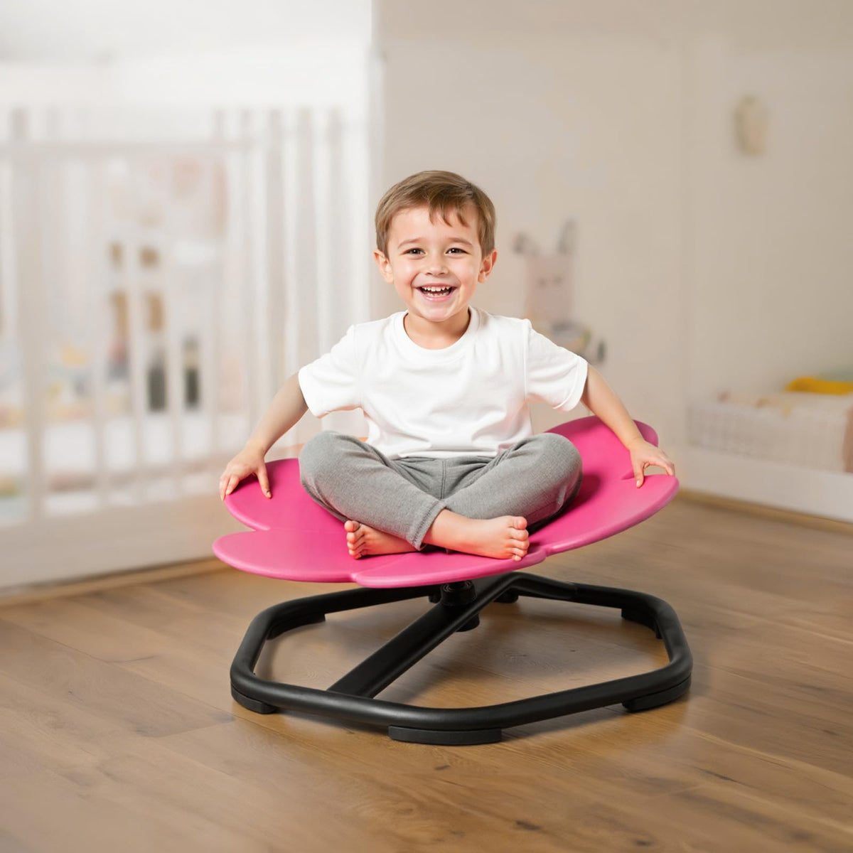 VEVOR Silla Giratoria Infantil Sensorial, con Forma de Flor, hasta 100 kg, con Base Metálica Antideslizante, Favorece la Coordinación, el Equilibrio y la Concentración, Rosa, 62 x 62 x 25,5 cm