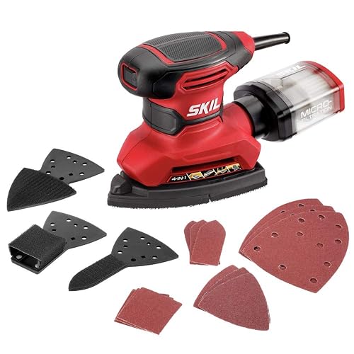 SKIL SR232301 - Lijadora de detalles multifunción con microfiltro, 3 accesorios adicionales y 12 hojas de lijado