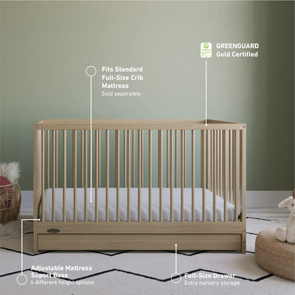 Graco Teddi Cuna convertible 5 en 1 con cajón (Natural) - Certificación GREENGUARD Gold, cuna con cajón combo, cajón de almacenamiento de tamaño completo