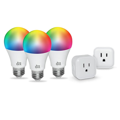 Lloyd's Set de 2 Contactos Inteligentes WiFi + Evolux by Foco LED Inteligente WiFi A19 configuración automática (Redes de 2.4 GHz) Compatible con Alexa (3 Focos)