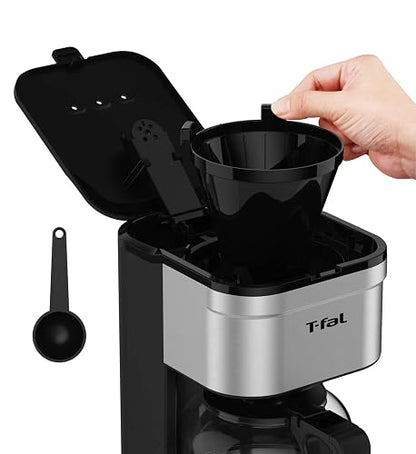 T-fal Cafetera de Filtro Elegance Inox CM223DMX | Capacidad 7 tazas, filtro permanente lavable, jarra de vidrio, sistema antigoteo